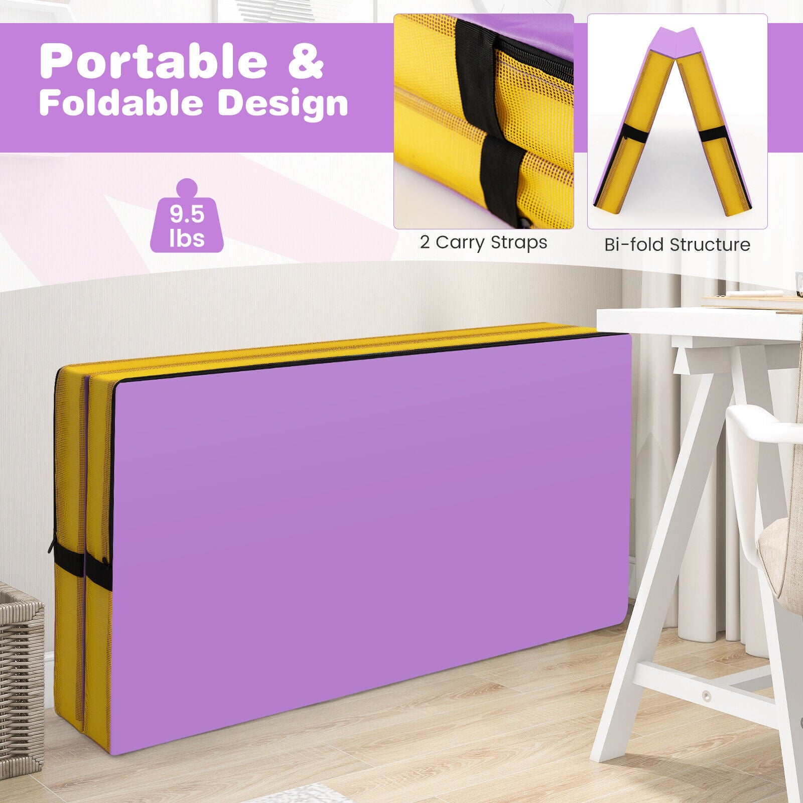 4ft x 4ft x 4in Bi-Folding Gymnastic Tumbling Mat with Handles and Cover, Purple Yoga & Gym Mats at Gallery Canada