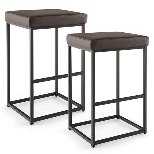 30 Inch Barstools Set of 2 with PU Leather Cover, Brown - Gallery Canada