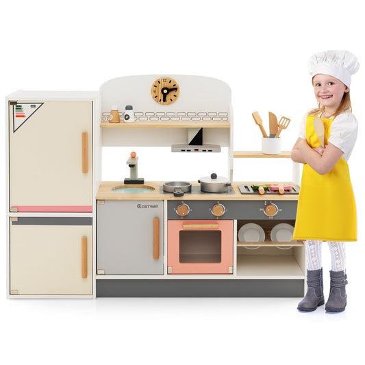 Kids Play Kitchen Set with Realistic Range Hood and Refrigerator - Gallery Canada