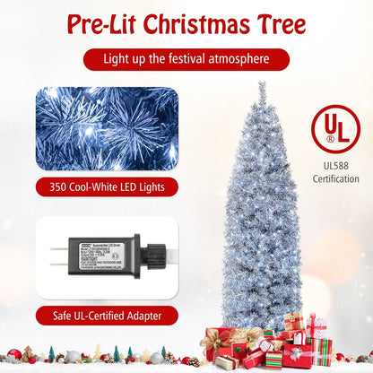 6 FT Pre-Lit Artificial Christmas Tree with 250 Cool-White LED Lights Black and White-7 ft, Black & White