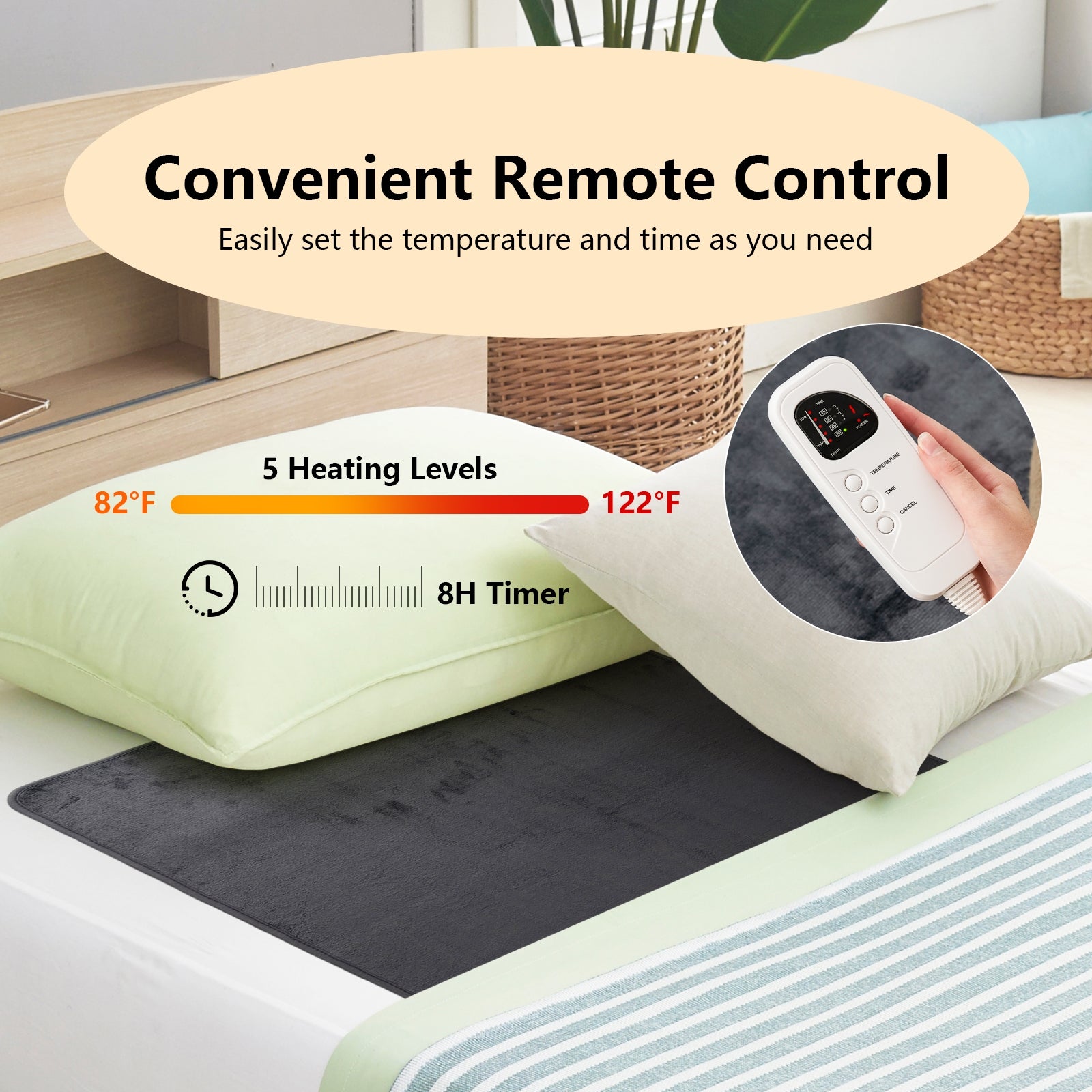 Electric Heated Mattress Pad with 5 Heating Levels and Overheat Protection, Gray Bedroom at Gallery Canada