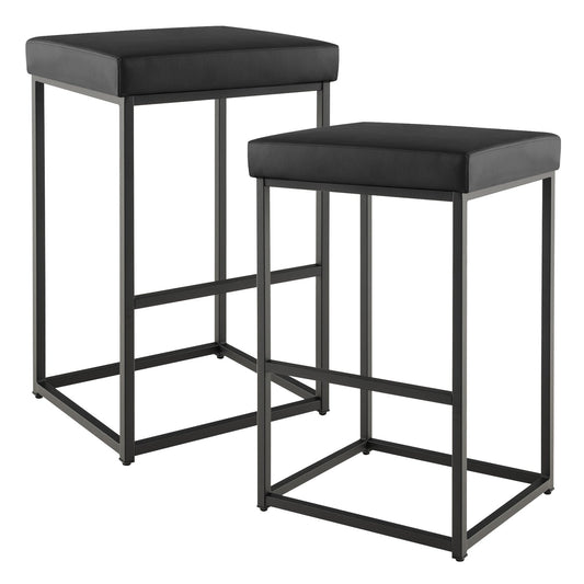 30 Inch Barstools Set of 2 with PU Leather Cover, Black - Gallery Canada