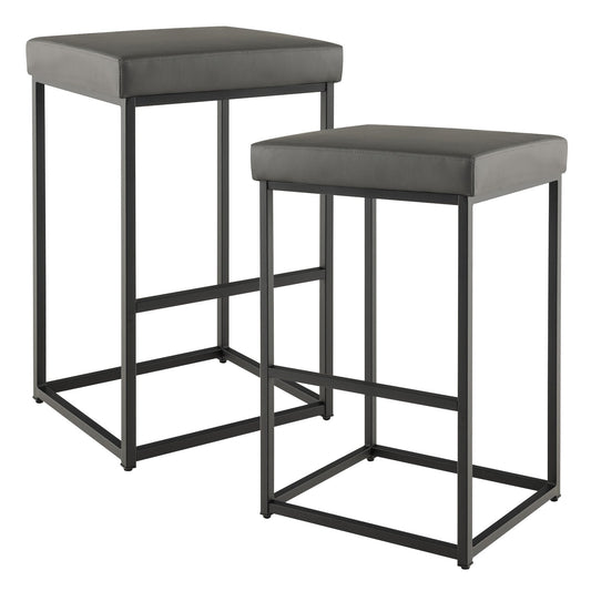 30 Inch Barstools Set of 2 with PU Leather Cover, Gray - Gallery Canada