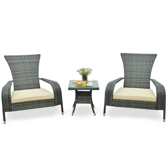 3-Piece Wicker Adirondack Set with Comfy Seat Cushions, Gray - Gallery Canada