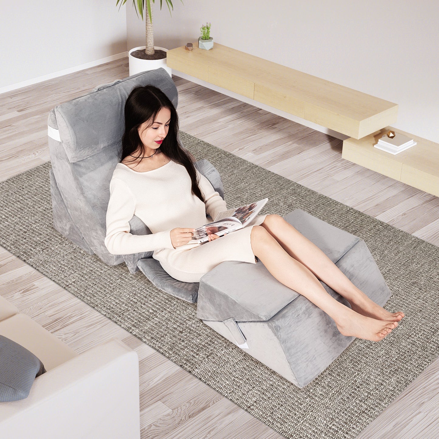 7 Pieces Bed Wedge Pillow Set with Memory Foam and Washable Cover, Gray Bedding at Gallery Canada