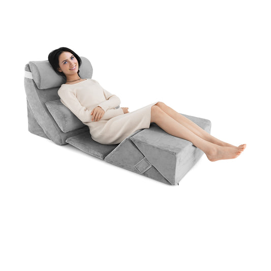 7 Piece Bed Wedge Pillow Set, Memory Foam, Washable Cover, Gray Bedding Gray at Gallery Canada