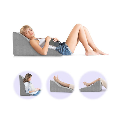 Bed Wedge Pillow Back Support Triangle Reading Pillow with Detachable Cover, Gray