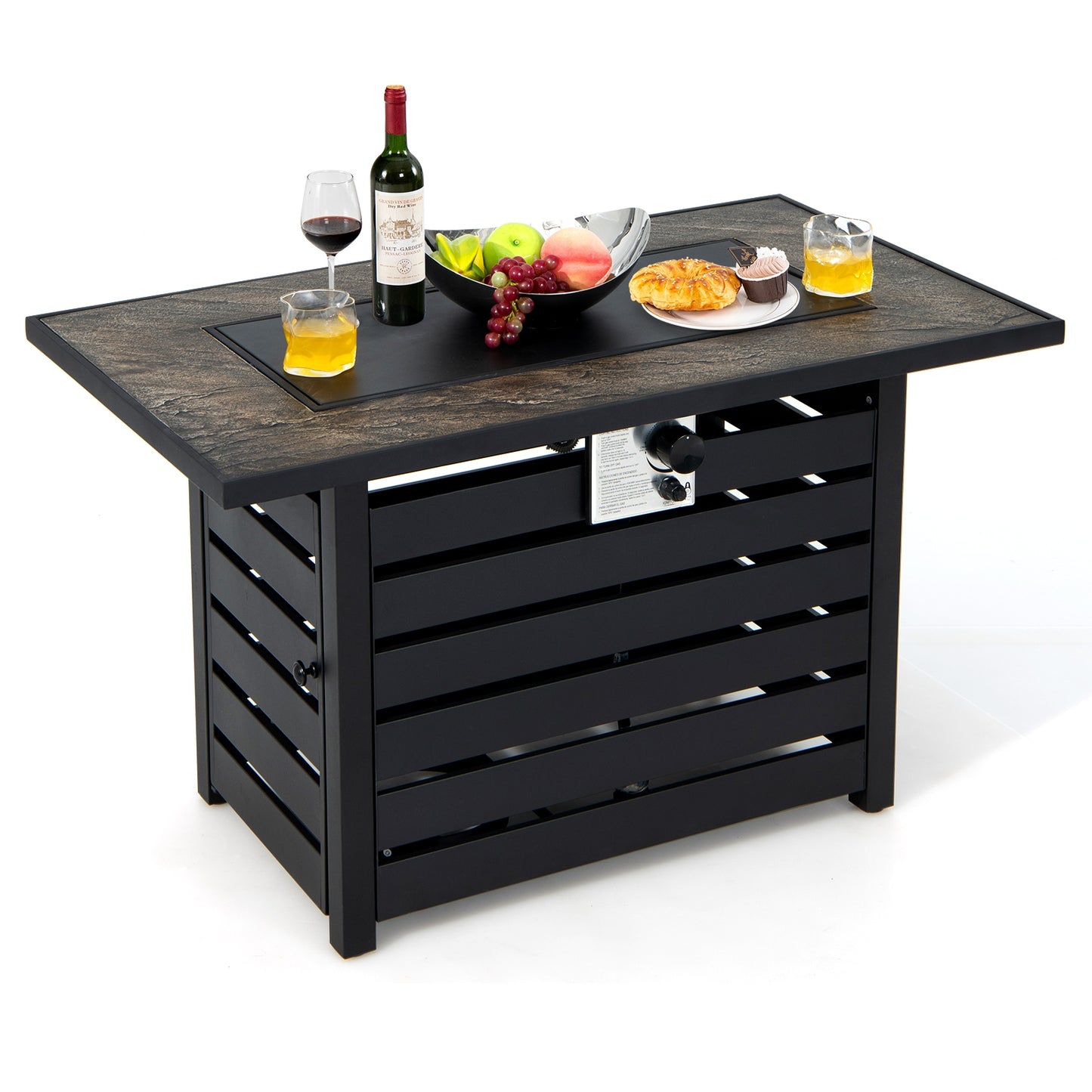 42 Inch 50000 BTU Propane Fire Pit Table with Ore Powder Surface, Black Fire Pit Tables Black at Gallery Canada