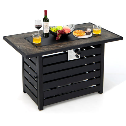 42 Inch 50000 BTU Propane Fire Pit Table with Ore Powder Surface, Black Fire Pit Tables Black at Gallery Canada