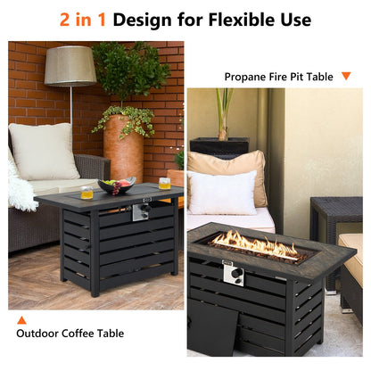 42 Inch 50000 BTU Propane Fire Pit Table with Ore Powder Surface, Black