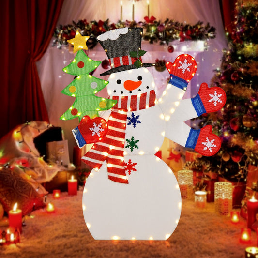 4FT Christmas Snowman Decoration with Waving Hand and 140 LED Lights, Multicolor - Gallery Canada