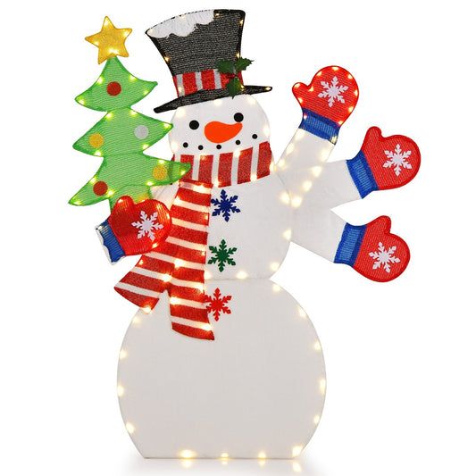 4FT Christmas Snowman Decoration with Waving Hand and 140 LED Lights, Multicolor