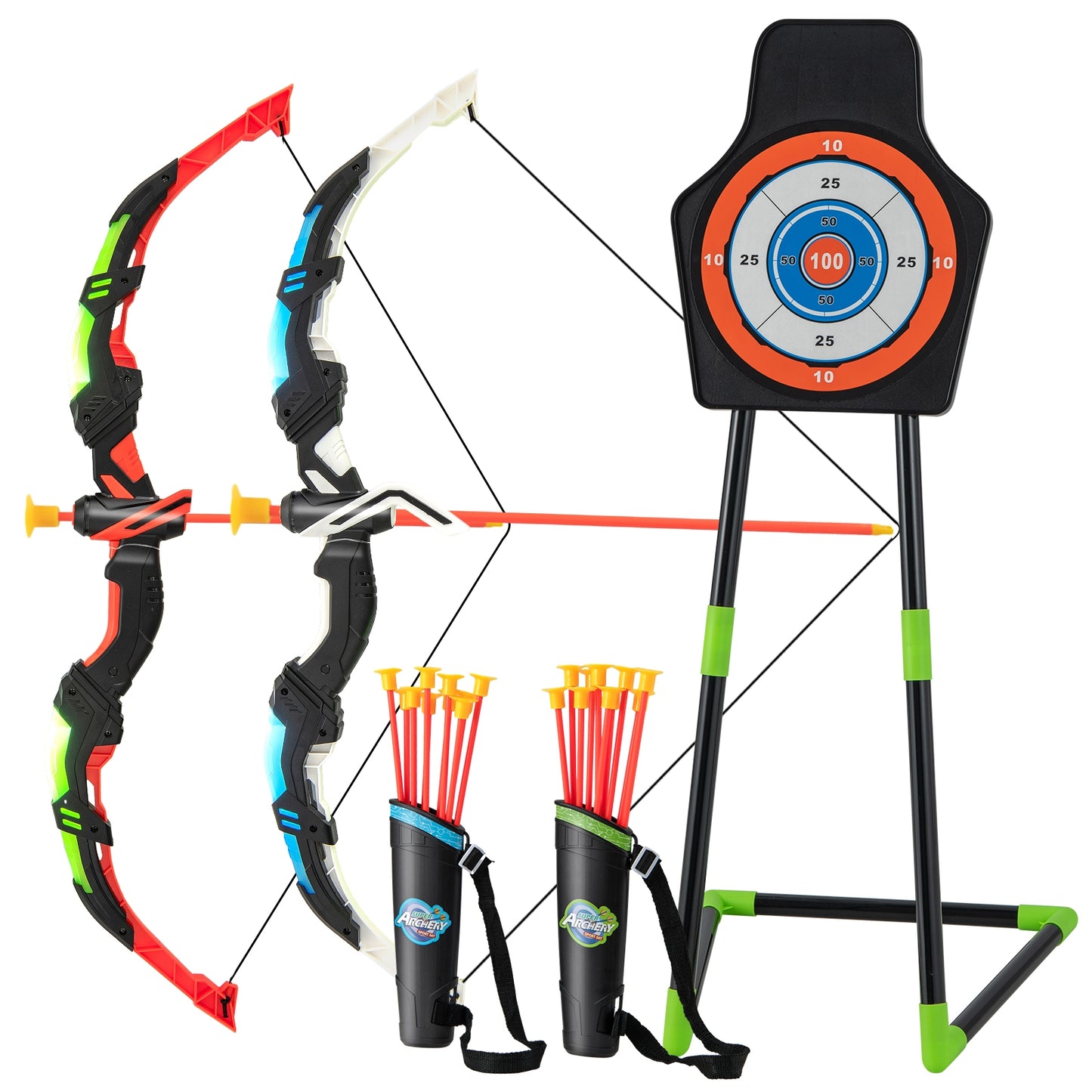 Youth Archery Bow Set with LED Light Up Bow and 20 Suction Cup Arrows for Kids, Multicolor Toy Sports Multicolor at Gallery Canada
