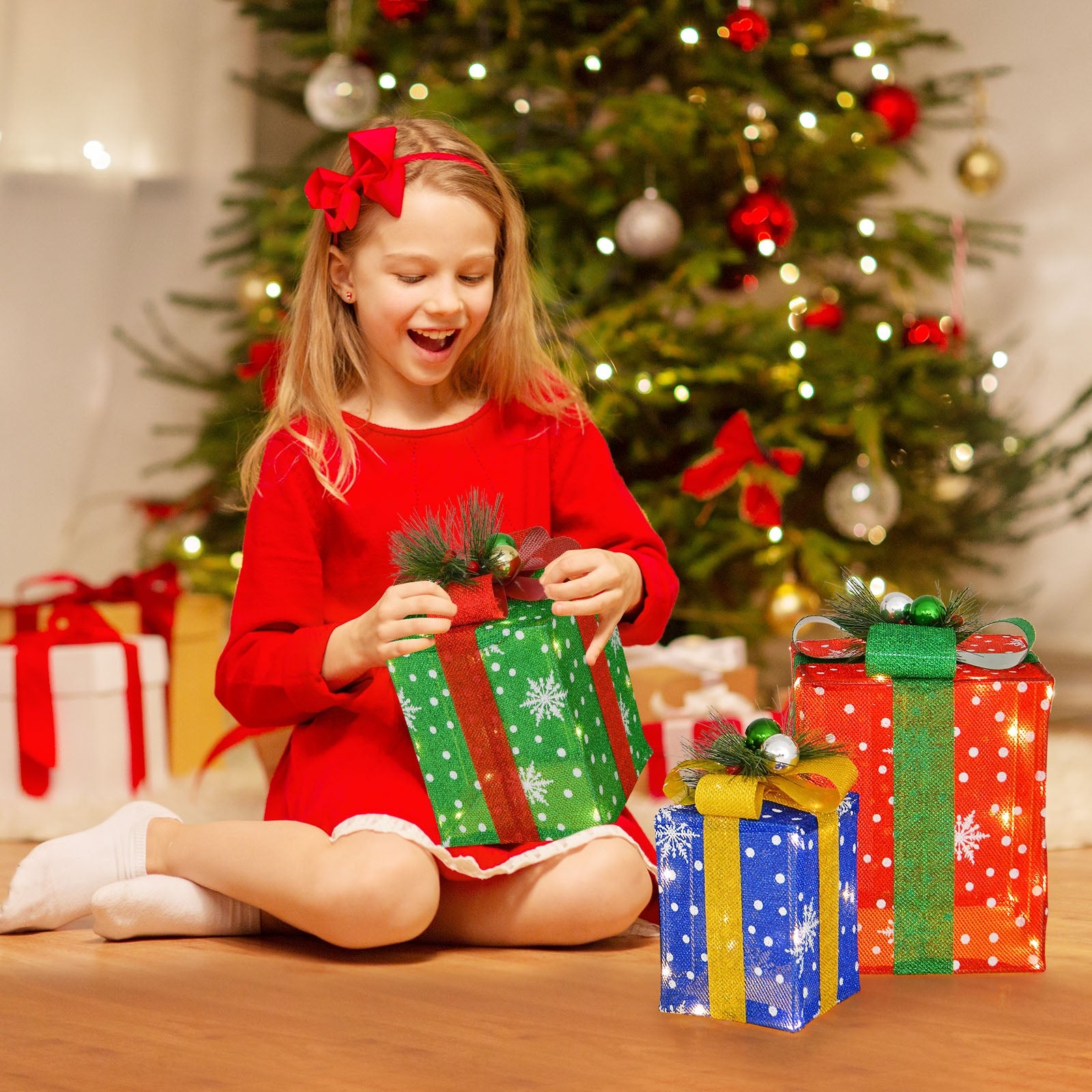3 PCS Christmas Lighted Gift Boxes, 52 LED Lights, Multicolor Christmas at Gallery Canada
