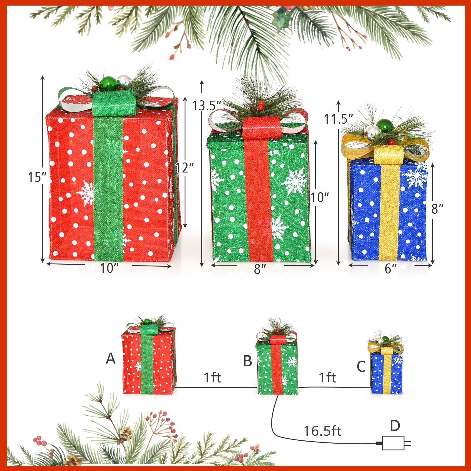 3 PCS Christmas Lighted Gift Boxes, 52 LED Lights, Multicolor Christmas at Gallery Canada