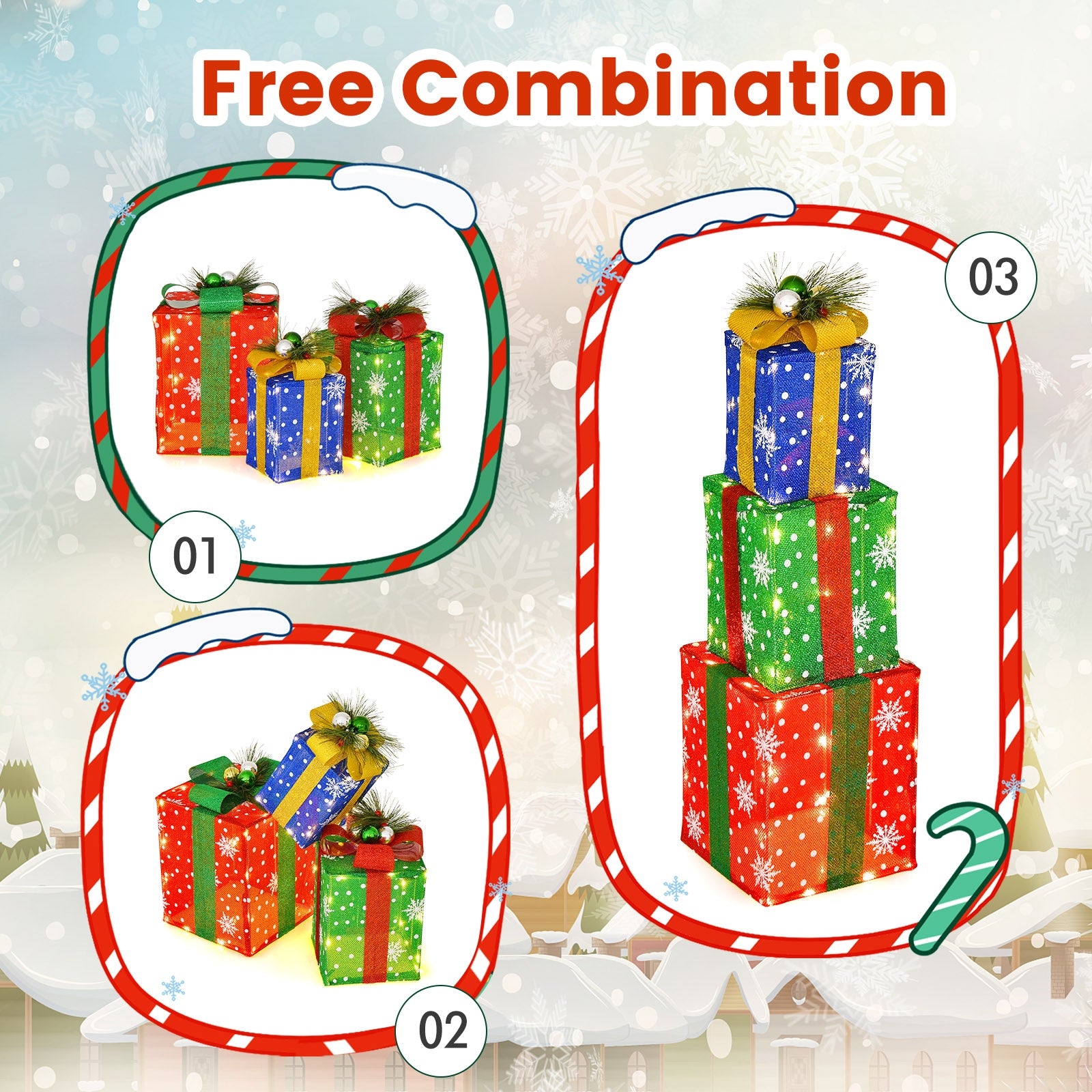 3 PCS Christmas Lighted Gift Boxes, 52 LED Lights, Multicolor Christmas at Gallery Canada