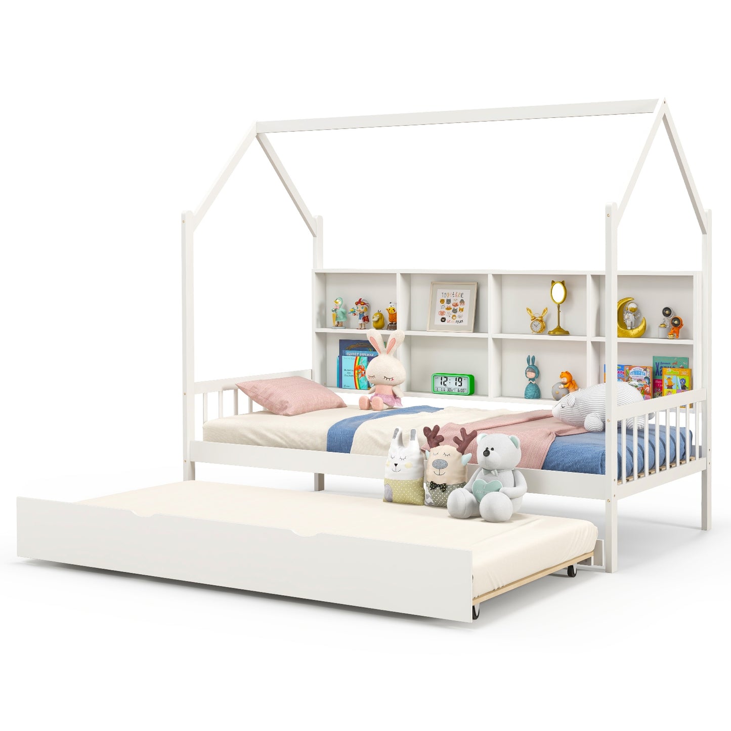 Twin Size Kids Montessori Daybed with Roof and Shelf Compartments at Gallery Canada