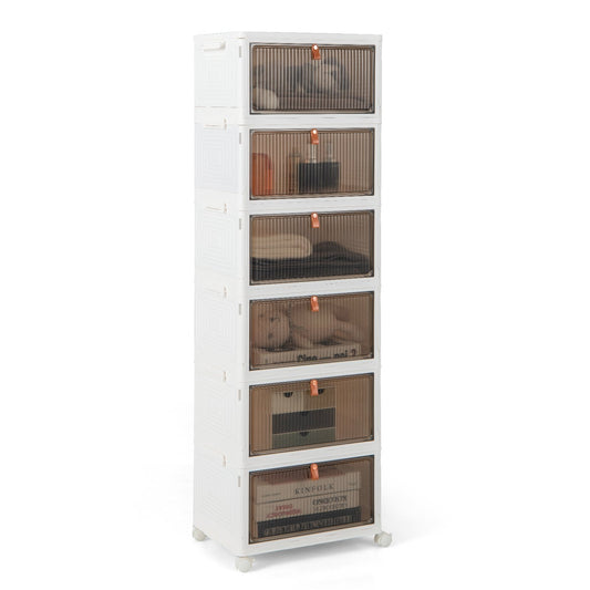 6-Tier Stackable Plastic Storage Bins with Lids and Doors, White Shoe Racks & Storage Benches White at Gallery Canada