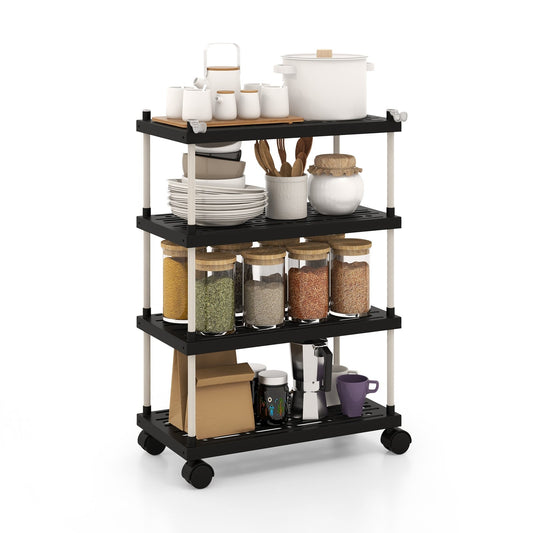 4-Tier Kitchen Slim Storage Cart with Lockable Wheels, Black - Gallery Canada