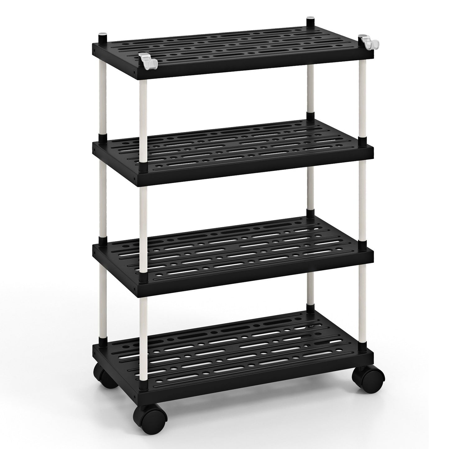 4-Tier Kitchen Slim Storage Cart with Lockable Wheels, Black