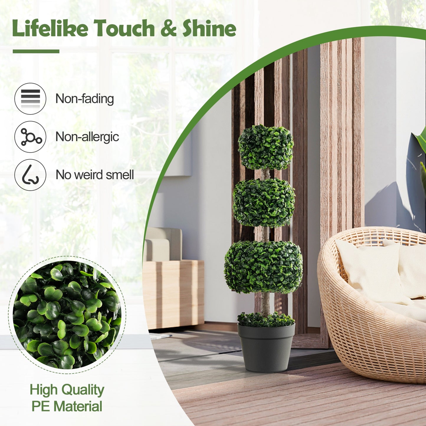 35 Inch Artificial Boxwood Topiary Ball Tree, Cement-Filled Pot, Green Faux Plants at Gallery Canada