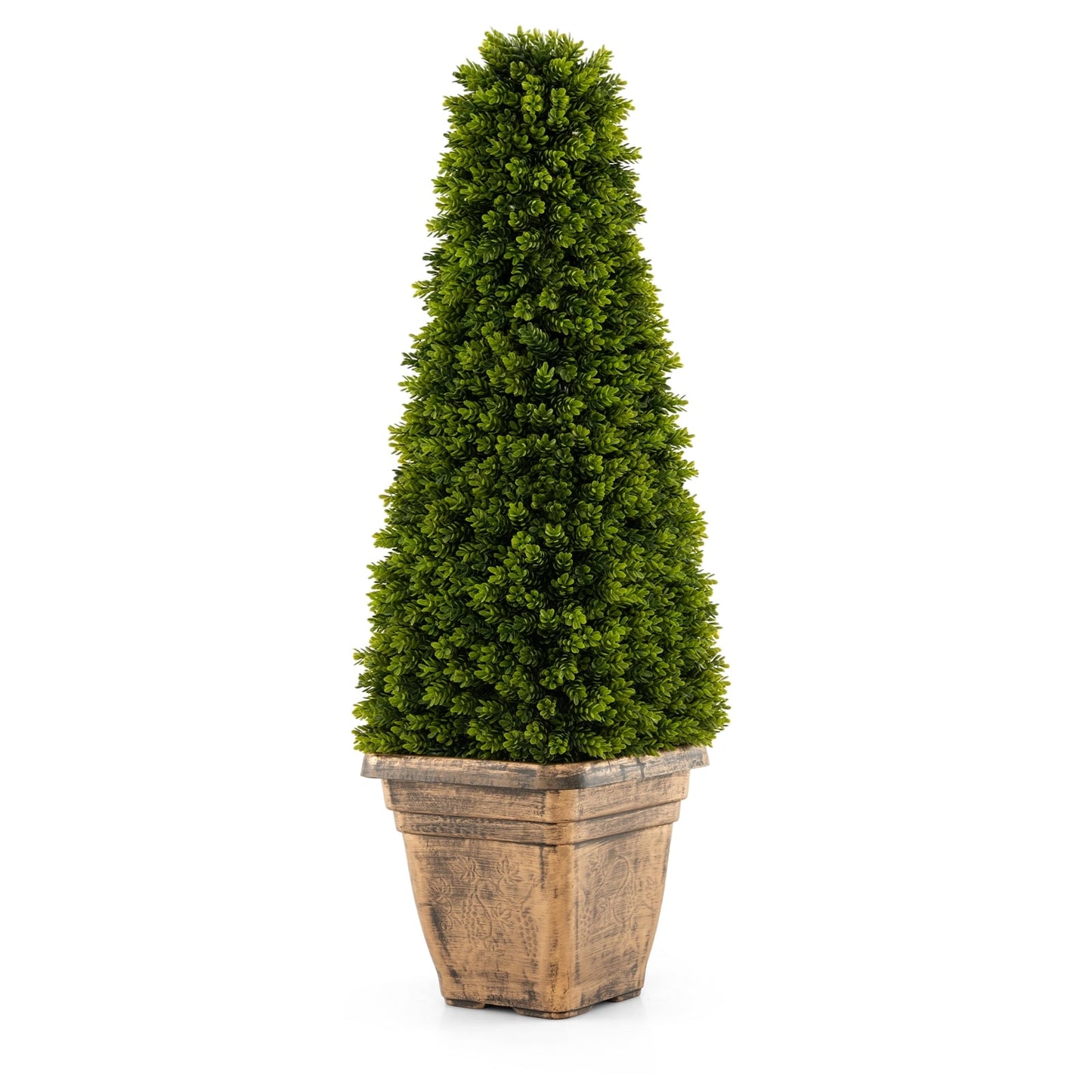 3 Feet Artificial Boxwood Topiary Tree, Cement Flowerpot, Green Faux Plants Green at Gallery Canada
