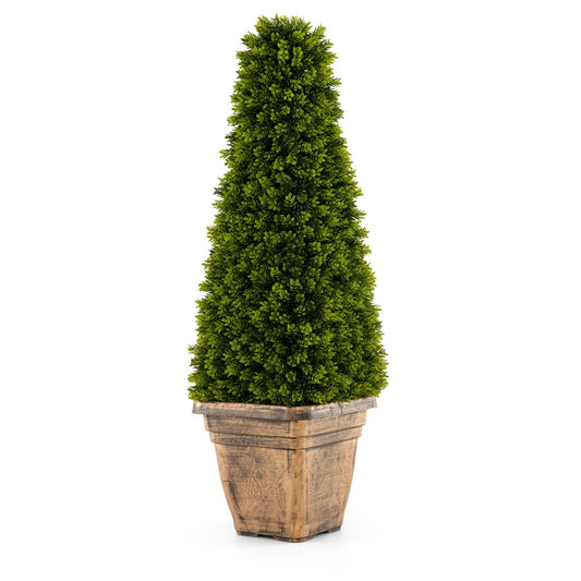 3 Feet Artificial Boxwood Topiary Tree, Cement Flowerpot, Green