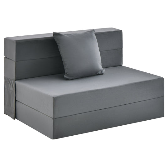 6 Inch Tri-fold Sofa Bed Folding Mattress with Pillow, Dark Gray Floor Chairs Dark Gray at Gallery Canada