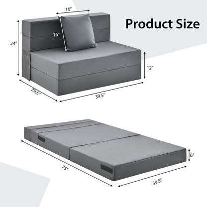 6 Inch Tri-fold Sofa Bed Folding Mattress with Pillow, Dark Gray Floor Chairs at Gallery Canada