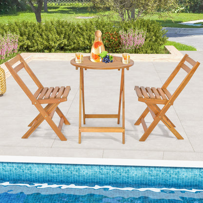 3 Pieces Folding Patio Bistro Set with Slatted Tabletop, Natural Patio Conversation Sets at Gallery Canada