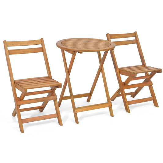 3 Piece Folding Patio Bistro Set, Slatted Tabletop, Natural Patio Conversation Sets Natural at Gallery Canada