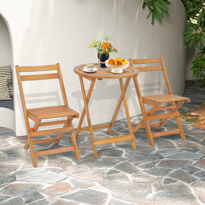 3 Pieces Folding Patio Bistro Set with Slatted Tabletop, Natural Patio Conversation Sets at Gallery Canada