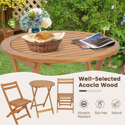 3 Pieces Folding Patio Bistro Set with Slatted Tabletop, Natural Patio Conversation Sets at Gallery Canada
