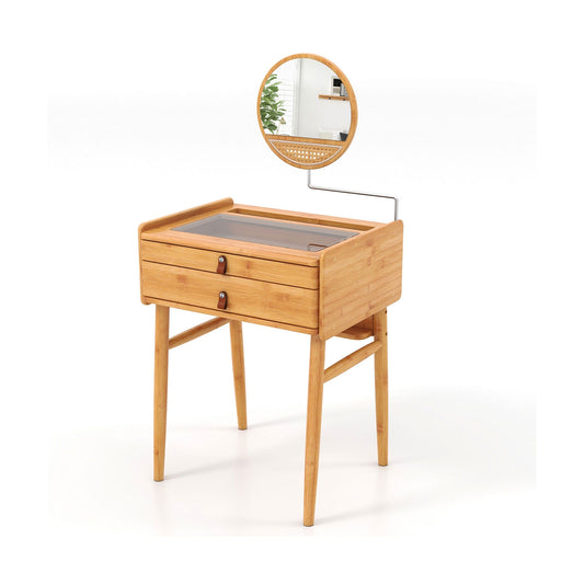 Bamboo Makeup Vanity Table with Mirror with 2 Storage Drawers at Gallery Canada