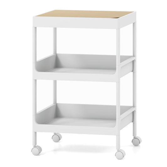 3/4 Tier Utility Rolling Cart with Detachable Tray Top and Locking Wheels-3-Tier, White - Gallery Canada
