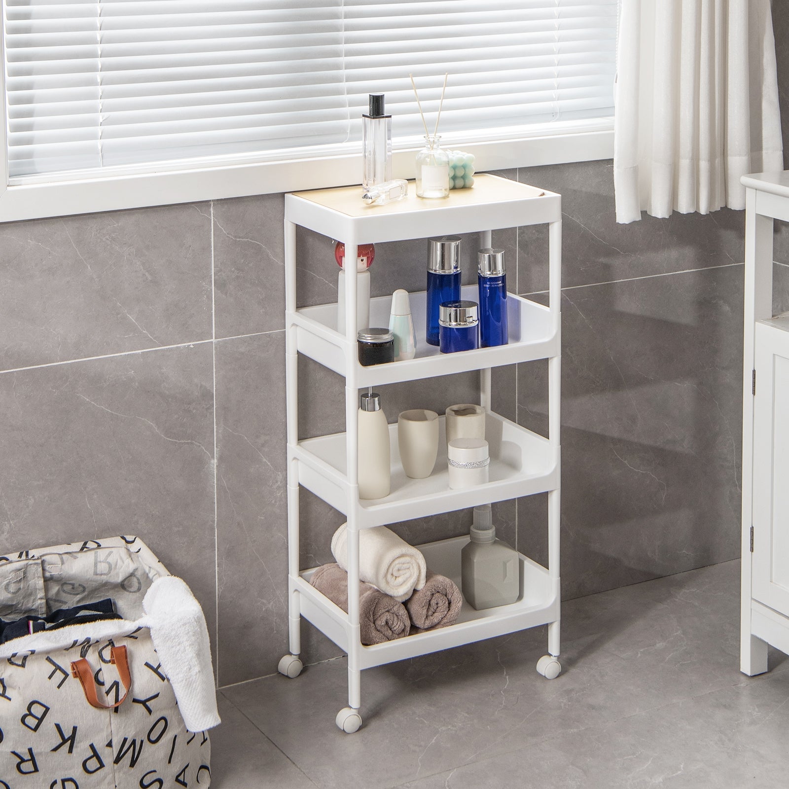 3/4 Tier Utility Rolling Cart with Detachable Tray Top and Locking Wheels-4-Tier, White Kitchen Islands & Carts at Gallery Canada