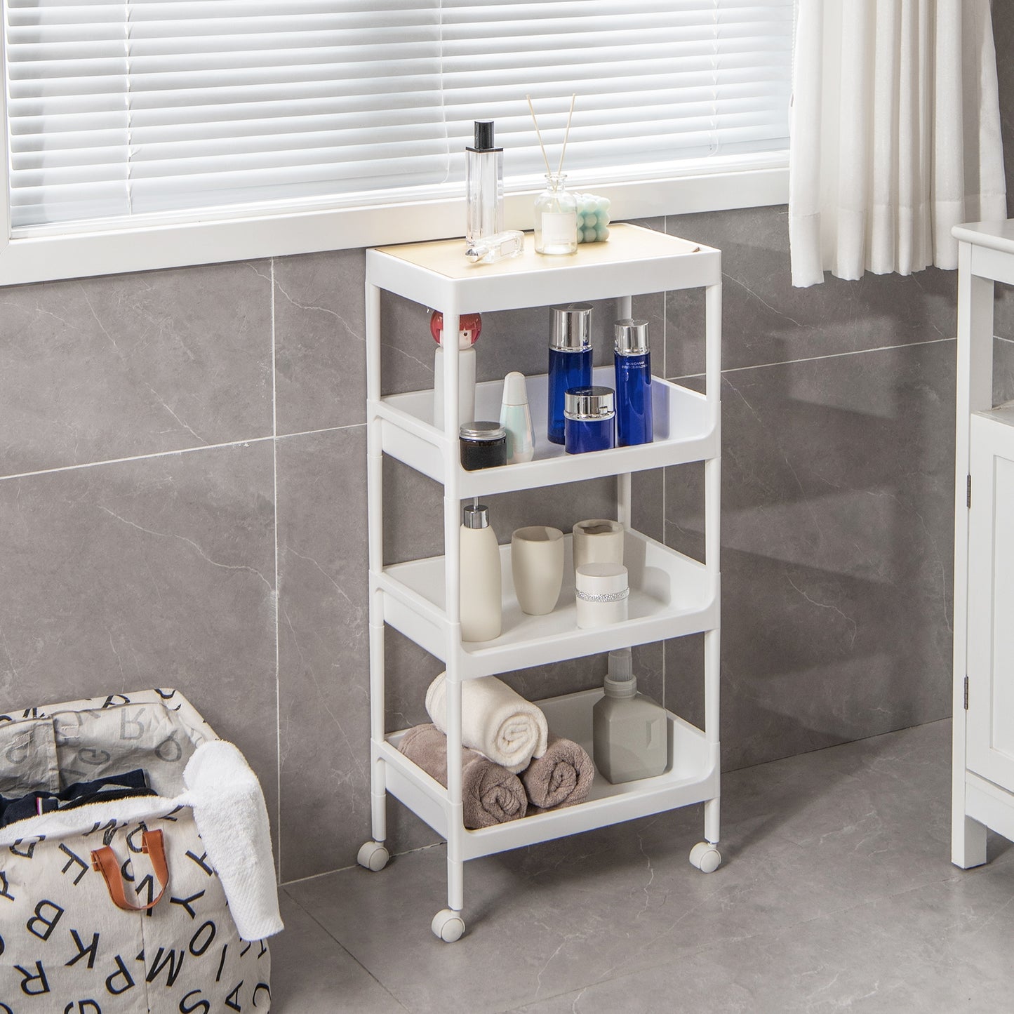 3/4 Tier Utility Rolling Cart with Detachable Tray Top and Locking Wheels-4-Tier, White Kitchen Islands & Carts at Gallery Canada