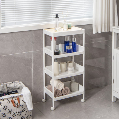 3/4 Tier Utility Rolling Cart with Detachable Tray Top and Locking Wheels-4-Tier, White Kitchen Islands & Carts at Gallery Canada