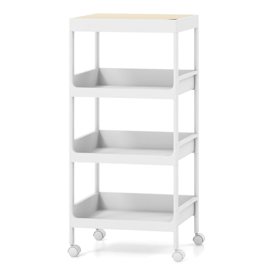 3/4 Tier Utility Rolling Cart, Detachable Tray Top, Locking Wheels, White