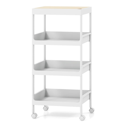 3/4 Tier Utility Rolling Cart with Detachable Tray Top and Locking Wheels-4-Tier, White - Gallery Canada