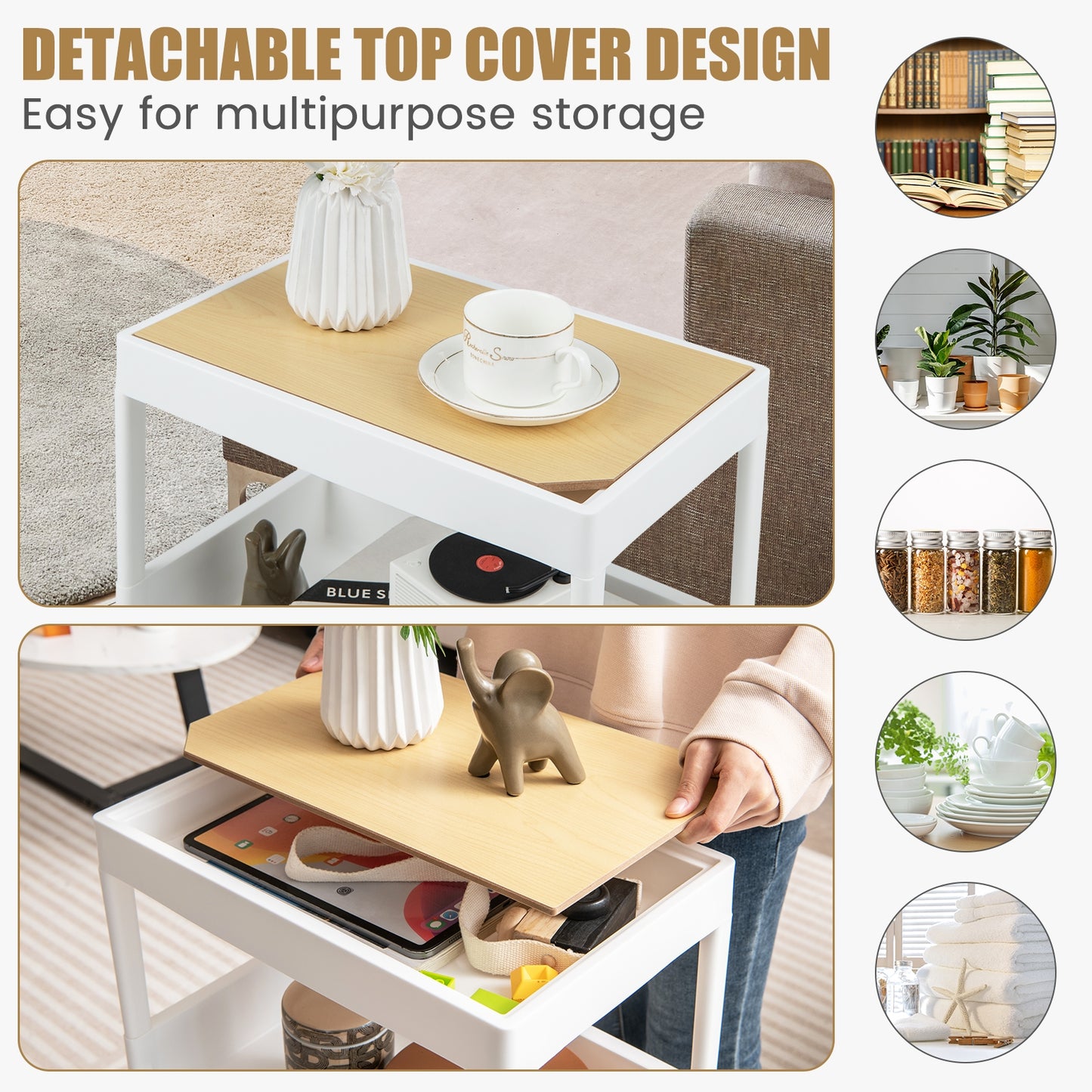 3/4 Tier Utility Rolling Cart with Detachable Tray Top and Locking Wheels-4-Tier, White Kitchen Islands & Carts at Gallery Canada