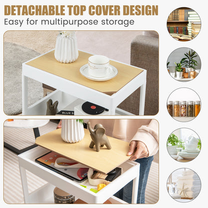 3/4 Tier Utility Rolling Cart with Detachable Tray Top and Locking Wheels-4-Tier, White Kitchen Islands & Carts at Gallery Canada