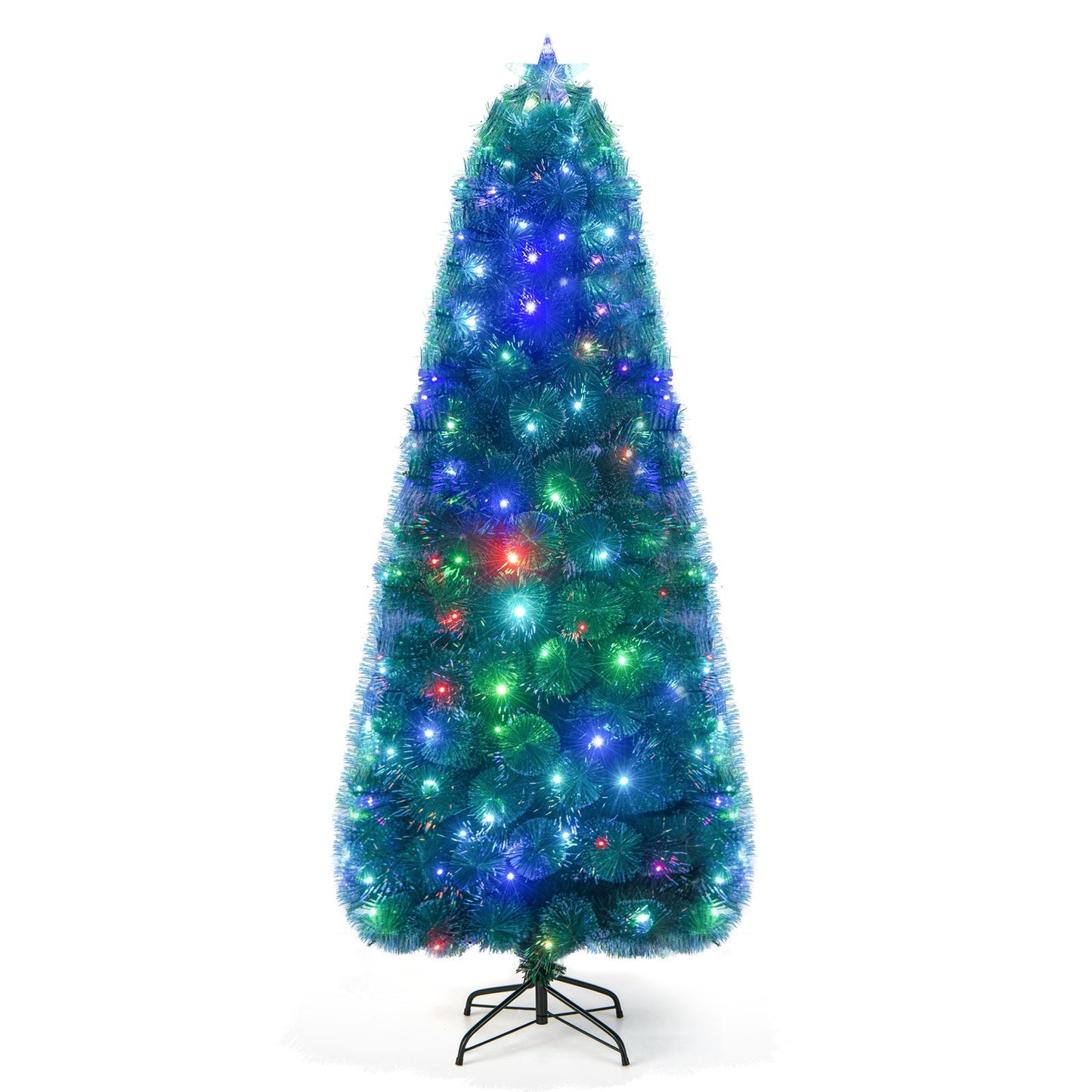 5/6/7 FT Pre-Lit Fiber Optic Christmas Tree with 148/185/226 Multi-Color LED Lights and Top Star Light-7 ft, Green