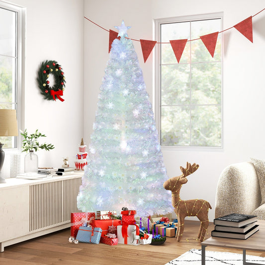 5/6/7 Feet Pre-Lit White Artificial Christmas Tree with Iridescent Leaves-7 ft, White - Gallery Canada