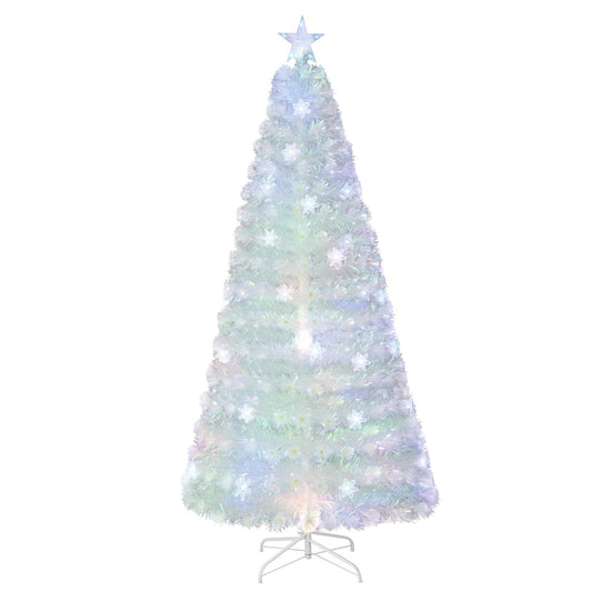 5/6/7 Feet Pre-Lit White Artificial Christmas Tree with Iridescent Leaves-7 ft, White - Gallery Canada