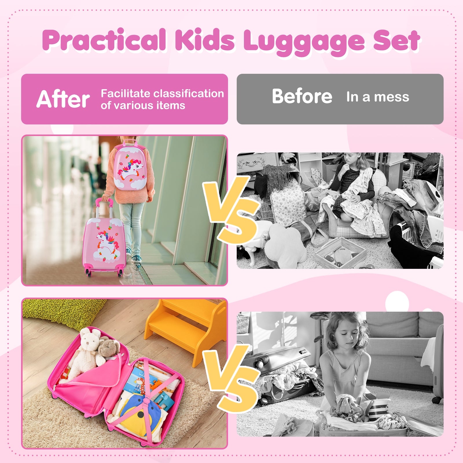 2 Pieces Kids Carry-on Luggage Set with 12 Inch Backpack, Multicolor Kids Luggage at Gallery Canada