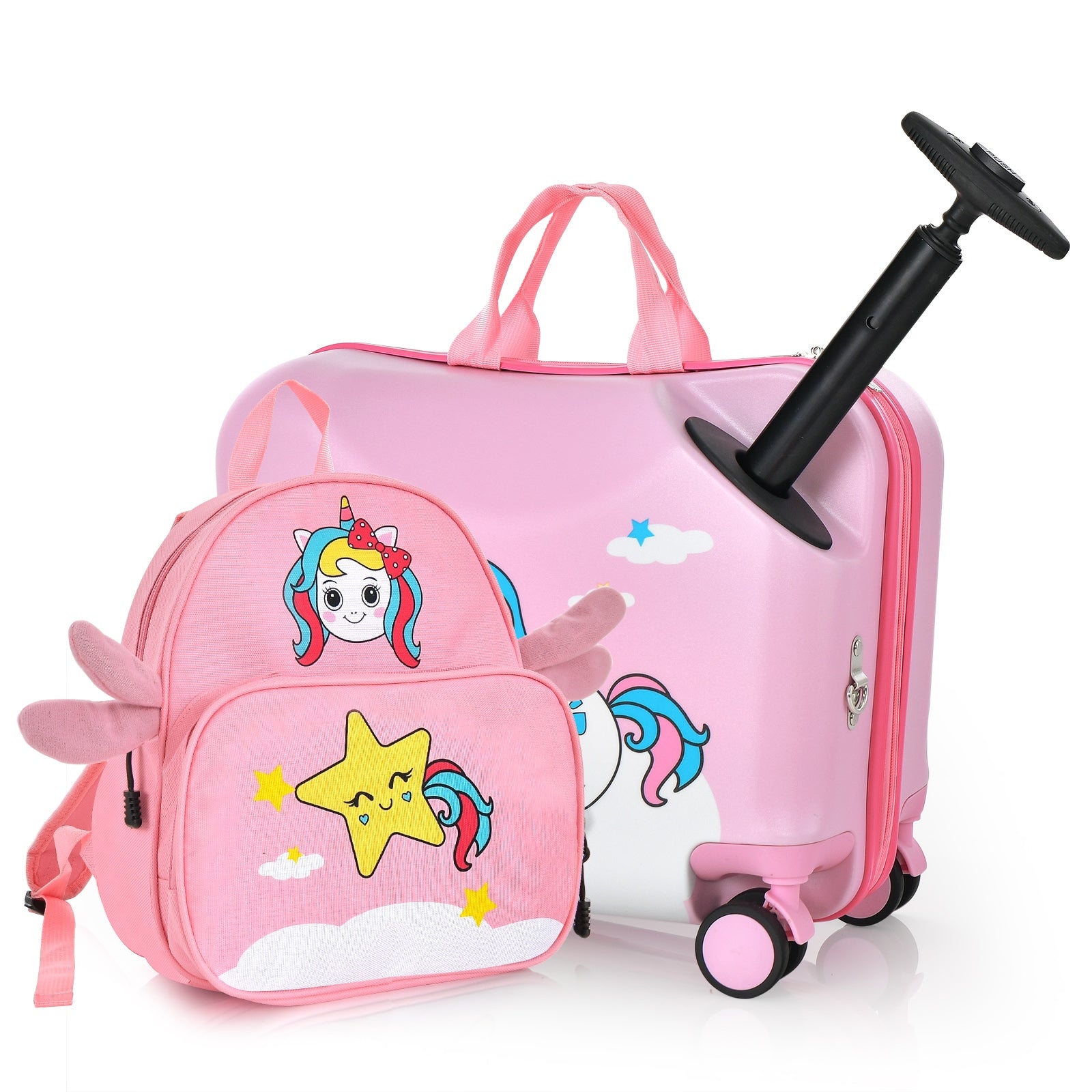 2 Pieces 18 Inch Ride-on Kids Luggage Set with Spinner Wheels, Pink Kids Luggage at Gallery Canada
