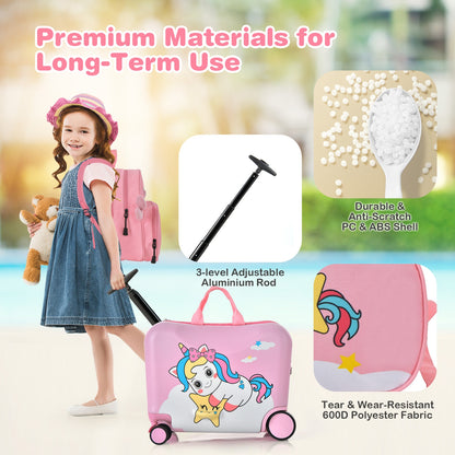 2 Pieces 18 Inch Ride-on Kids Luggage Set with Spinner Wheels, Pink Kids Luggage at Gallery Canada
