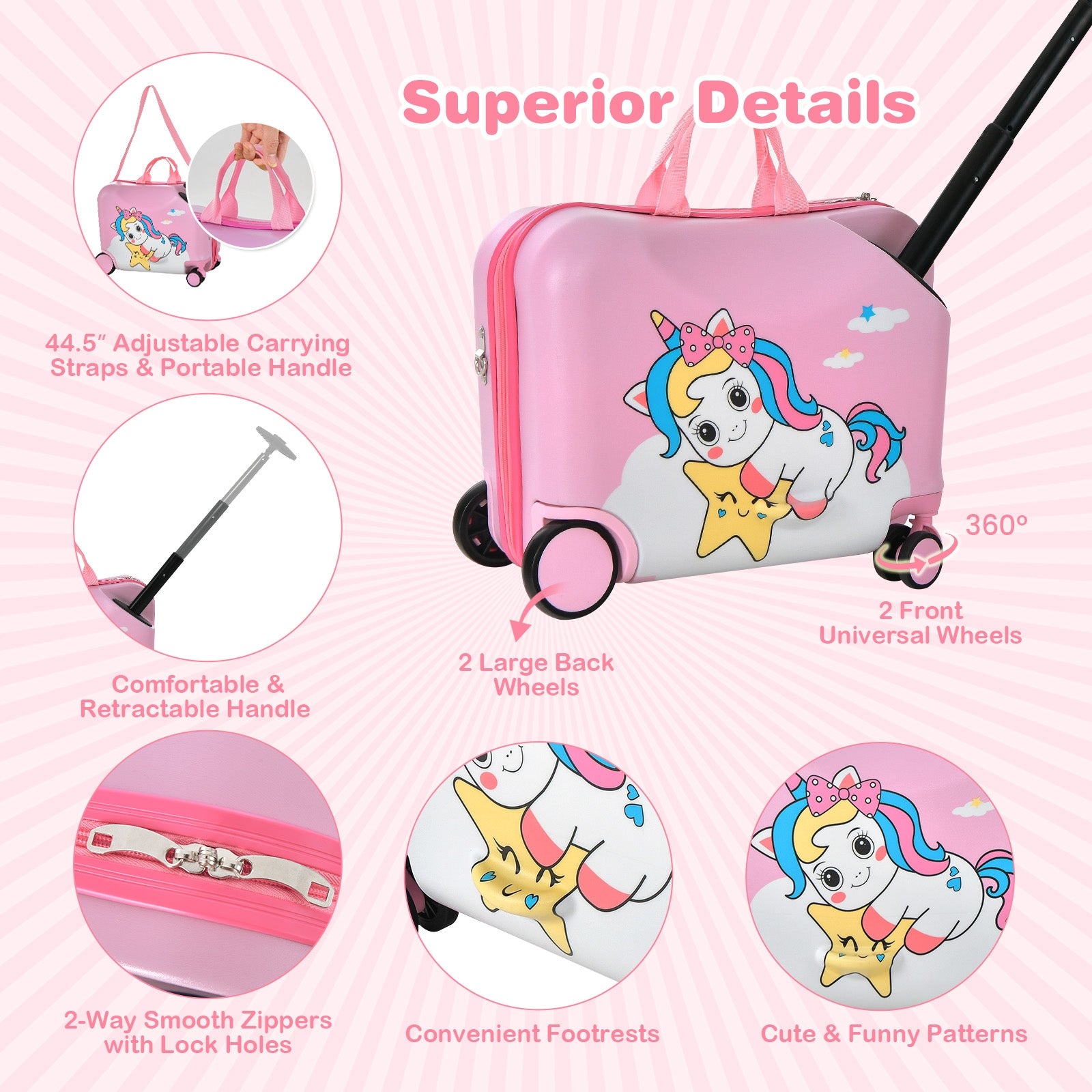 2 Pieces 18 Inch Ride-on Kids Luggage Set with Spinner Wheels, Pink Kids Luggage at Gallery Canada