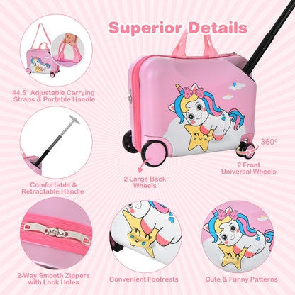 2 Pieces 18 Inch Ride-on Kids Luggage Set with Spinner Wheels, Pink Kids Luggage at Gallery Canada